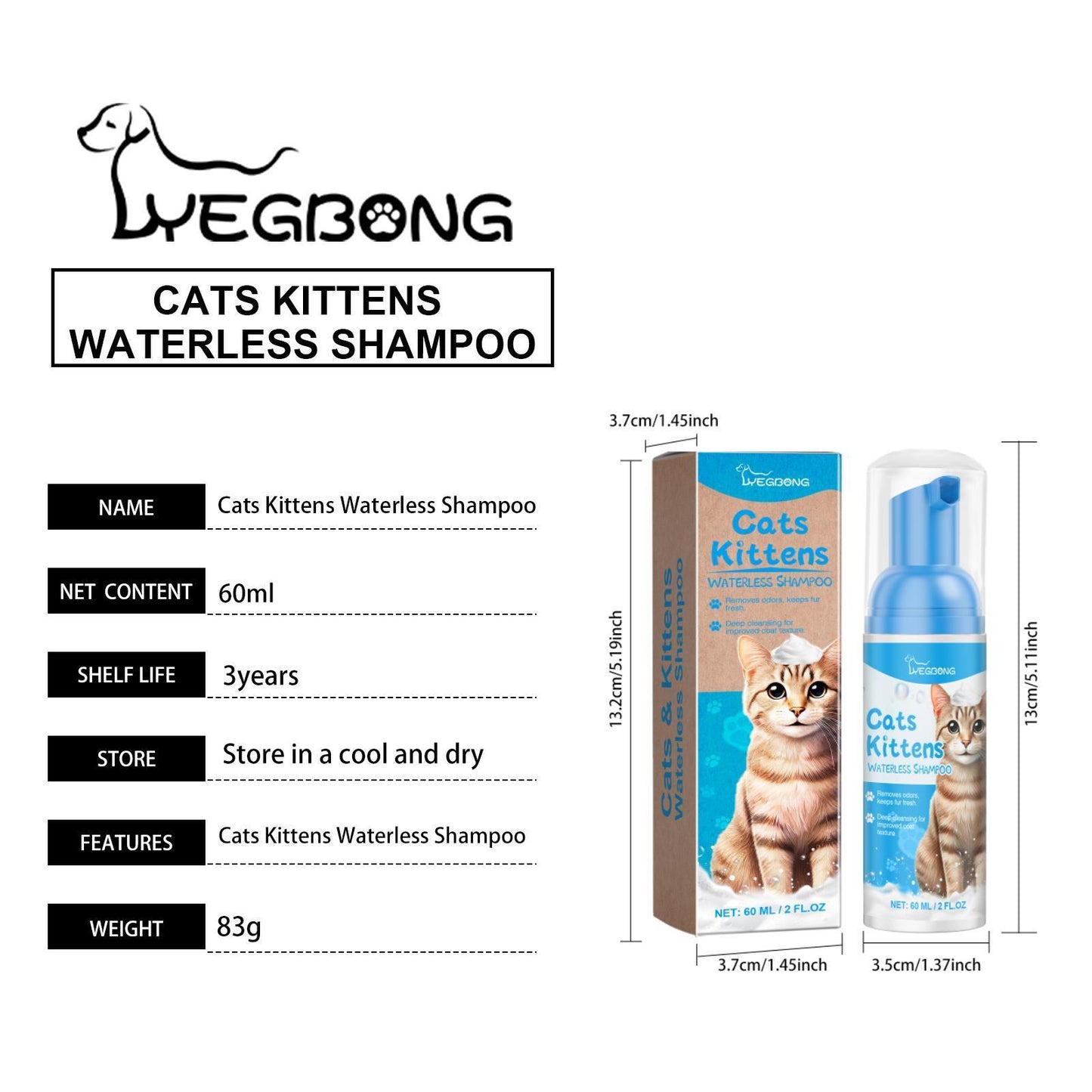 Yegebang Cat Cleaning Mousse Mild Non-irritating Pet Cleaning Foam