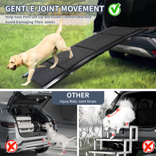 Dog Ramp For Car, 63 Long    17 Wide Folding Portable Pet Stair Ramp With Non-Slip Rug Surface, Extra Wide Dog Steps For Medium & Large Dogs Up To 250LBS Enter A Car, SUV  Truck