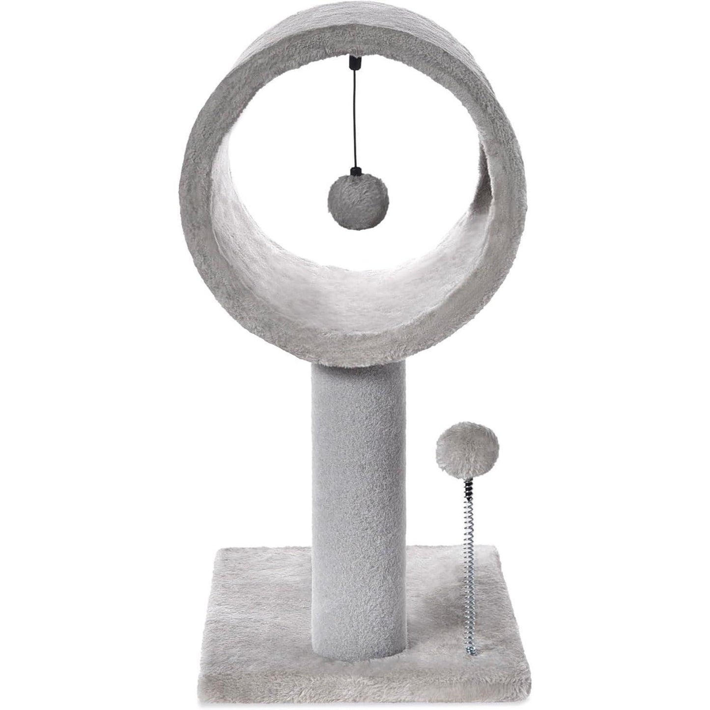 Gray Indoor Cat Tree With Hanging Ball 20.5Cat Tree With Tunnel Bed And Scratching Post Cat Tower