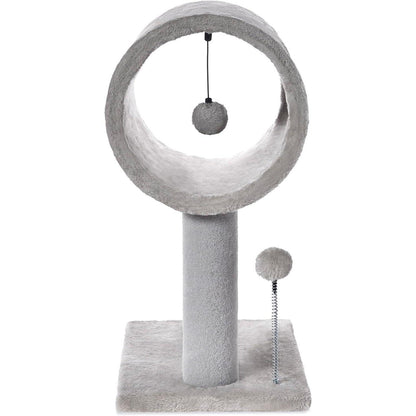 Gray Indoor Cat Tree With Hanging Ball 20.5Cat Tree With Tunnel Bed And Scratching Post Cat Tower