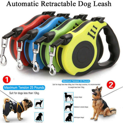 Automatic Retractable Dog Leash - Dual Size Options with Brake & Lock Safety System in various colors and sizes