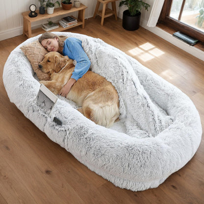 Human Dog Bed, Washable Faux Fur Dog Bed For People Doze Off, Napping Orthopedic Dog Bed,71'x45'x14  Size Fits You And Pets Grey